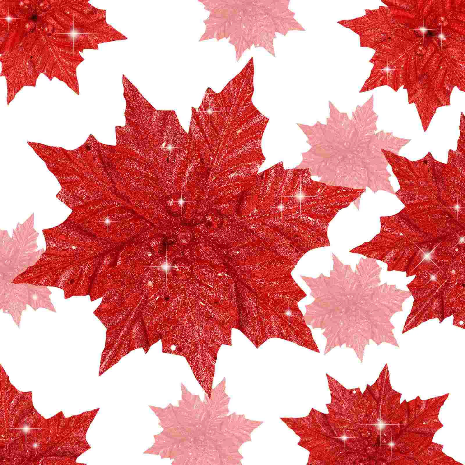 

Flowers Christmas Artificial Outdoor Flowers Tree Flower Decorations Glitter Fake Xmas Decor Ornaments Poinsettias Clips cm