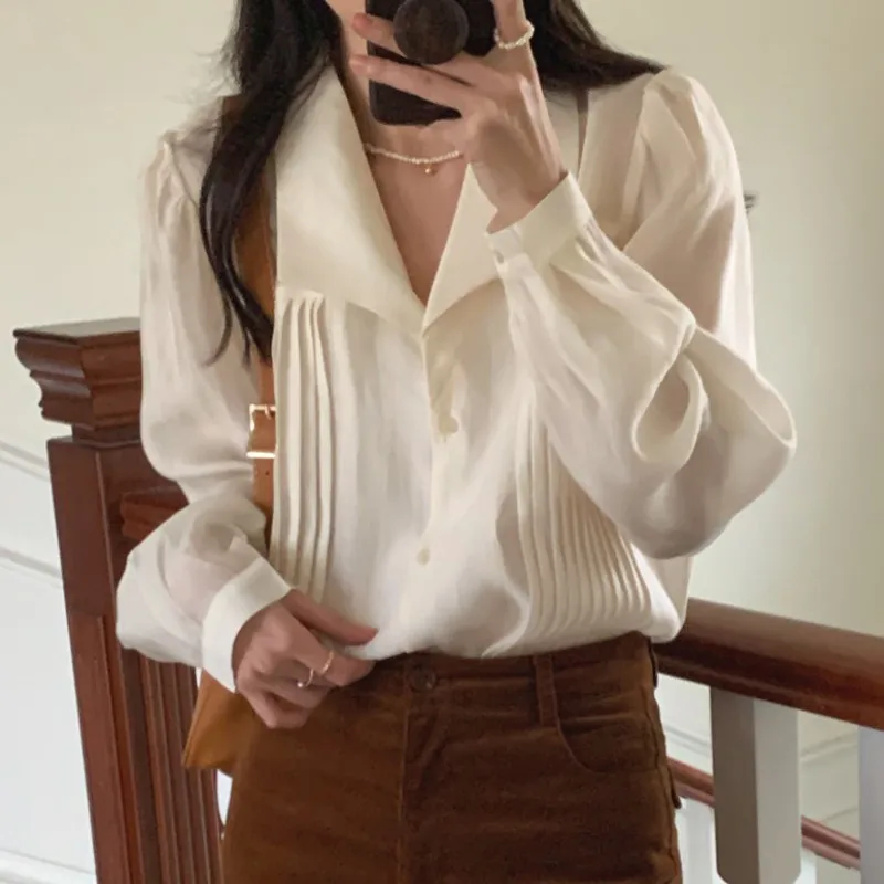 OL Style Formal Women Casual Shirts Turn-Down Collar Blouse Tops Elegant Work wear Female Single-Breasted Fashion Chiffon |