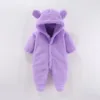 Newborn Baby Rompers Autumn Winter Warm Fleece Baby Boys Girls Costume Baby Clothing Solid Plush Overalls Hooded Jumpsuits 0-12M 1