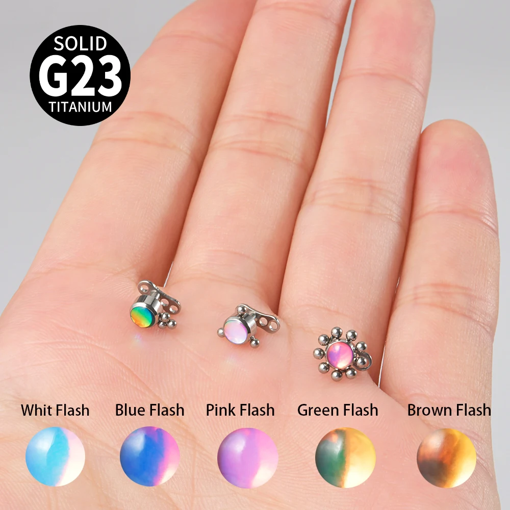 1 Pz G23 Titanio Dermal Anchor Flash Gem Micro Dermal Anchor Flower Small Bead Piercing Skin Diver Piercing Gioielli Per Il Corpo 14G