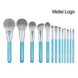 Blue 13 - Piece Makeup Brush Set with Powder, Blusher, Eyeshadow, Smudge, Highlighter, Eyebrow, and Lip Brushes (Midisi Logo)