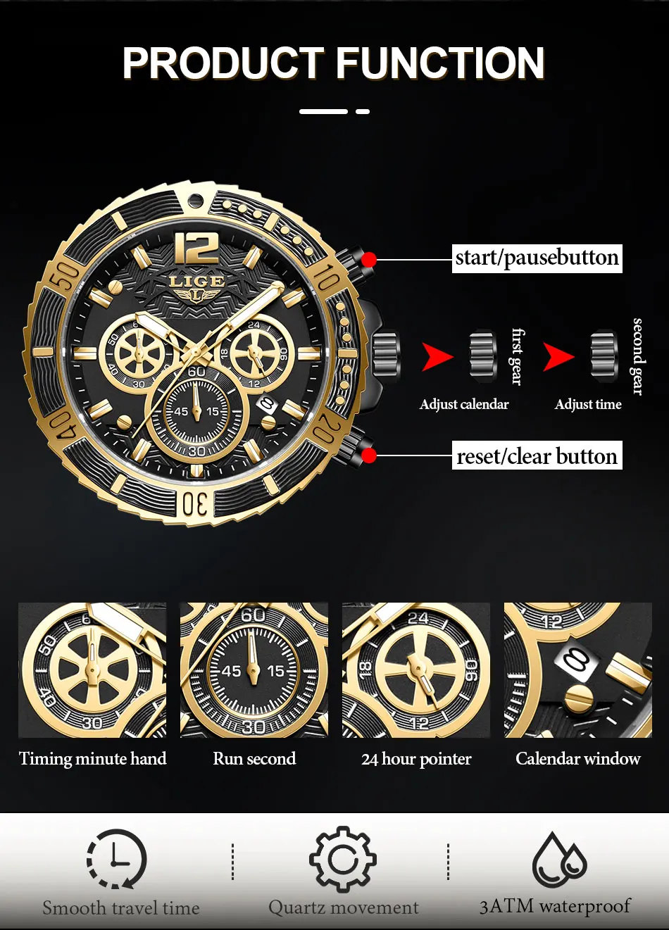 LIGE New Sport Chronograph Mens Watches Top Brand Luxury Full Steel Quartz Clock Waterproof Big Dial Watch Men Relogio Masculino