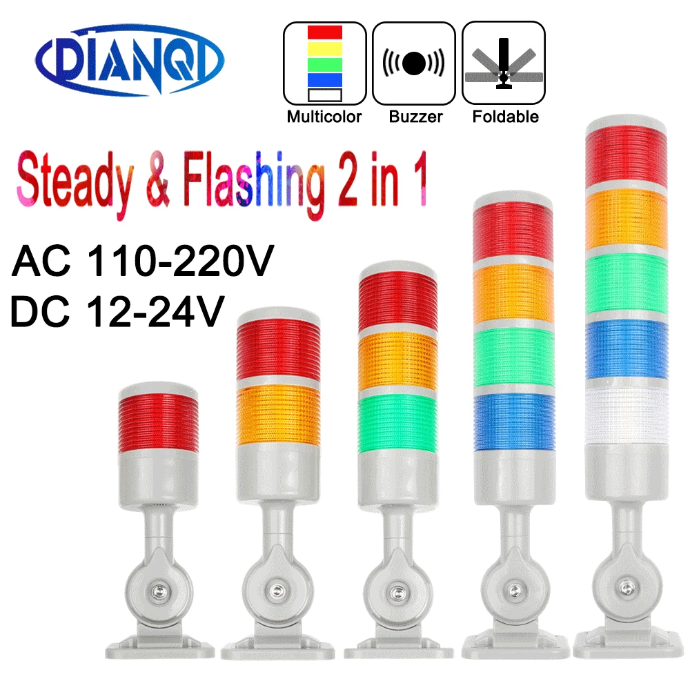 thumbnail image 2 of Luz de advertencia industrial giratoria de 180 grados, roja, naranja, ámbar y verde, para máquinas, luz intermitente constante de 12 a 24 V CC, LED de 220 V CA, 2 of 5
