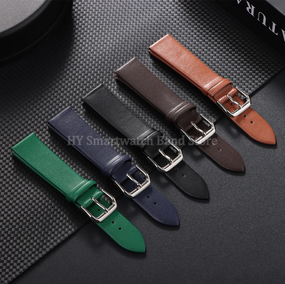 Leather Watch Strap | Ultra Thin Waterproof Wrist Band with Metal Pin Buckle