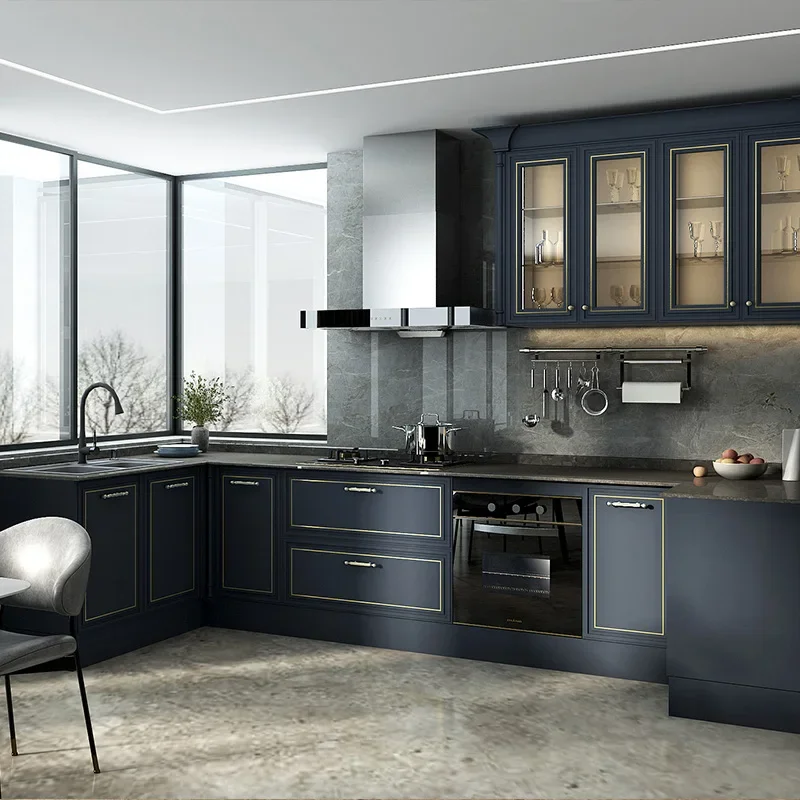 The whole cabinet custom kitchen whole house decoration quartz stone tabletop kitchen cabinet custom-made open European luxury 4