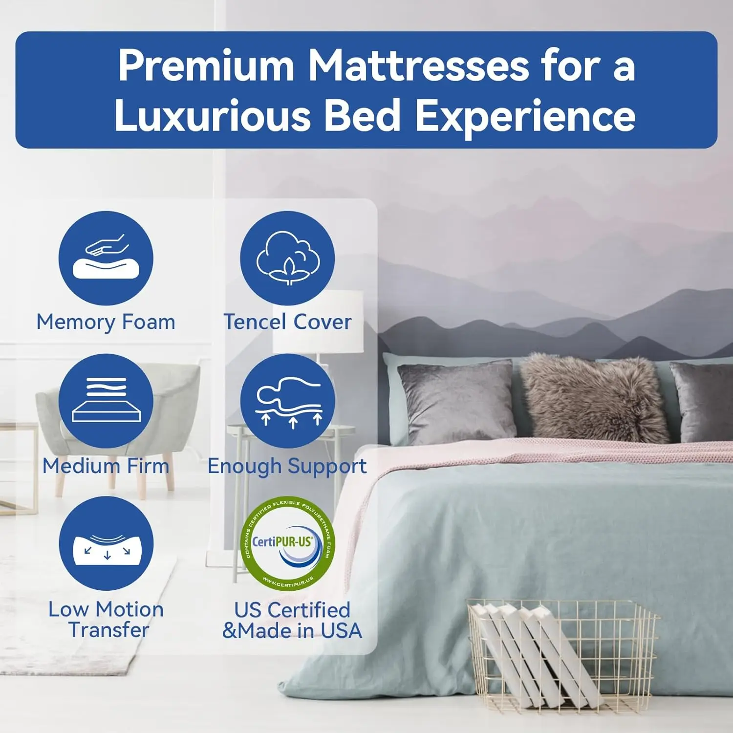 Mattress Full Size 10 Inch Memory Foam Mattress with Tencel Cover  Premier Cooling Green Tea Gel Medium Firm Mattress in Box  Ce 2