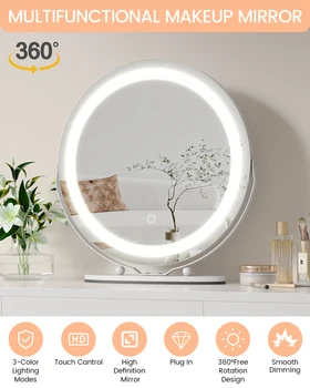 Led Makeup Mirror, 19 Inch Large Vanity Mirror With Lights, 3 Colors Dimmable Round Led Lighted Makeup Mirror For Dressing Room 2
