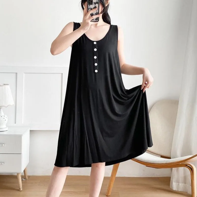 150kg 3XL Plus Size Women's Summer Loose Thin Loungewear Home Nightgown Korean Version Solid Sleeveless Vest Soft