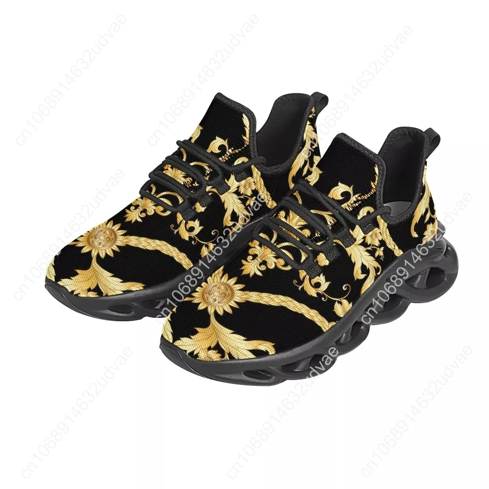 Fashion Ladies Mesh Knit Sneakers Luxury European Golden Floral Comfort Women's Walking Couple Shoes Zapatos Mujer