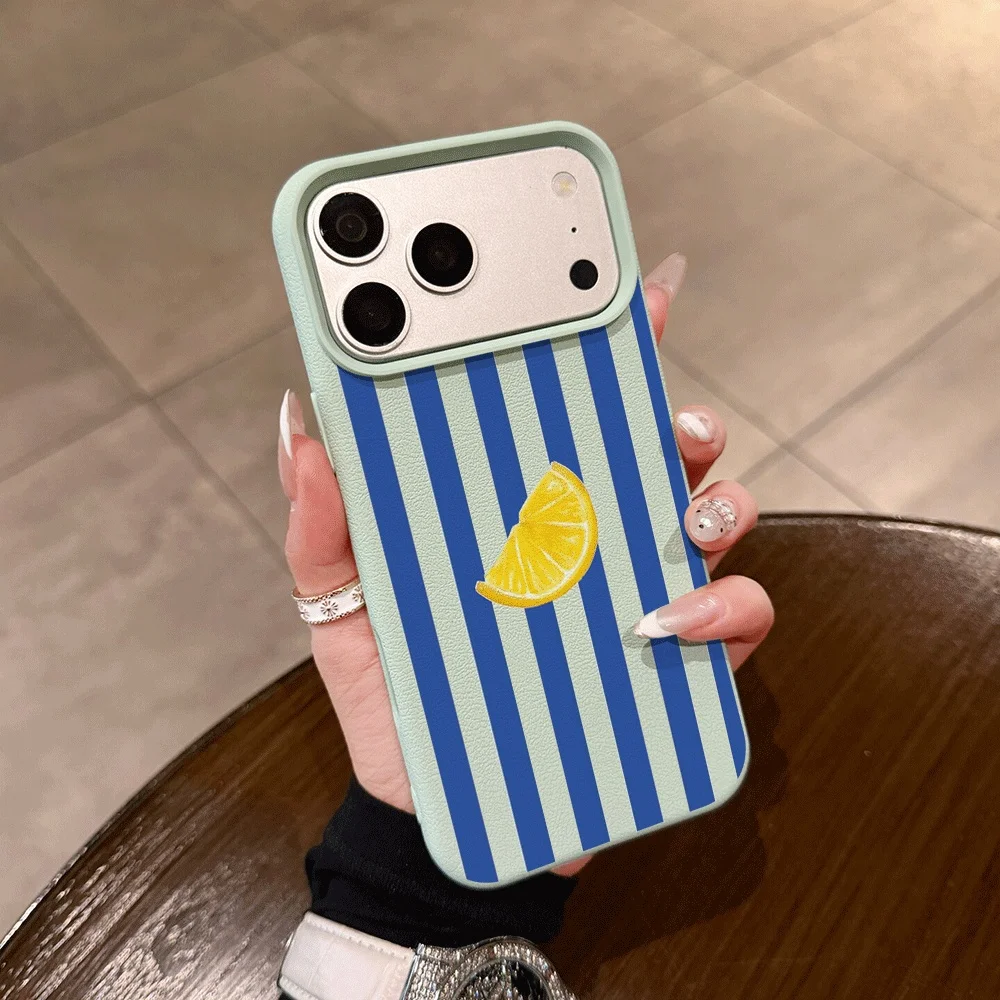 Blue Vertical Stripes Lemon Silicone Matte Phone Case