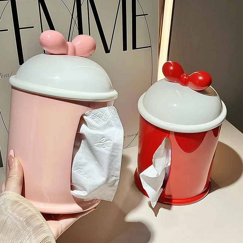 Kawaii Bow Tissue Organizer Cute Home Napkin Box Living Room Desktop Creative Ornaments Table Storage Box School Supplies