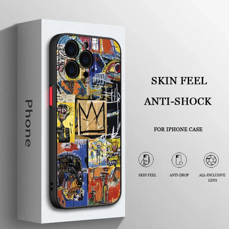 thumbnail image 1 of B-Basquiats Art For iPhone 15 Ultra 14 13 12 11 Mini XS XR X 8 7 Pro Max Plus Frosted Translucent Phone Case, 1 of 5