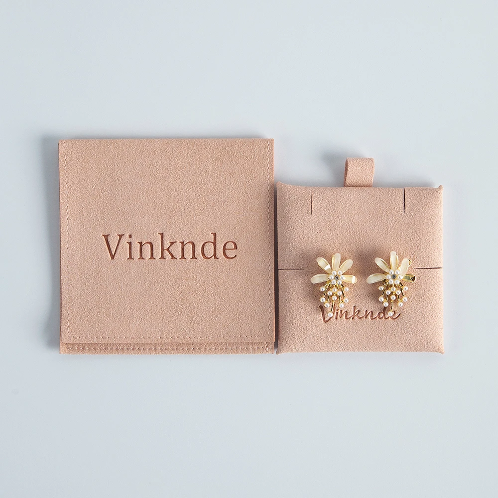 Individuell geprägter Logo-Schmuckbeutel aus pfirsichfarbenem Wildleder, Mikrofaser-Umschlagtasche für Ohrringe und Halsketten, Geschenkbeutel mit Einlegekarte – Detail 24