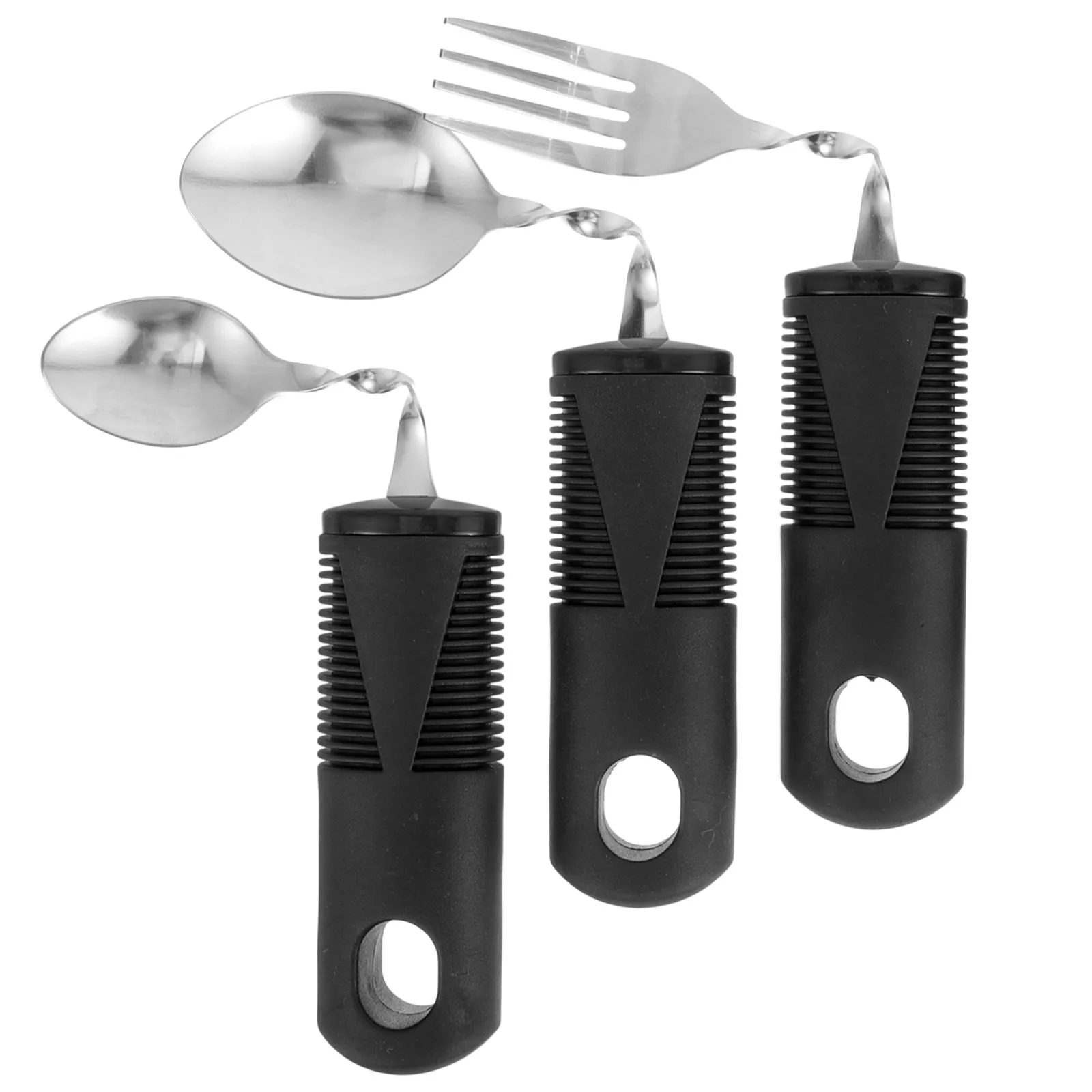 

3 Pcs Bendable Cutlery Portable Silverware Spoon Fork Rubber Handle Utensils Adults Elderly Adaptive Stainless Steel Disabled