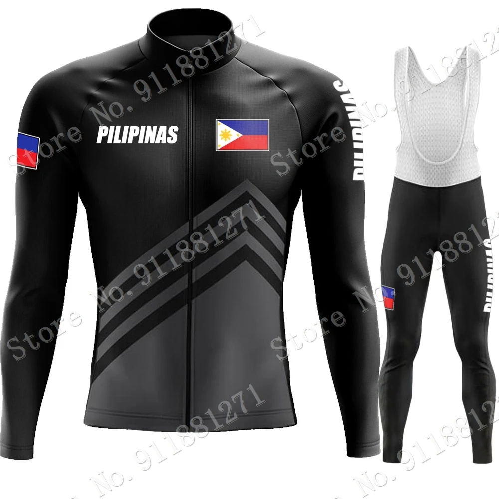PHILIPPINES National Team Cycling Jersey Set Black Long Sleeve Flag Clothing Suit MTB Bike Road Pants Bib Ropa Ciclismo