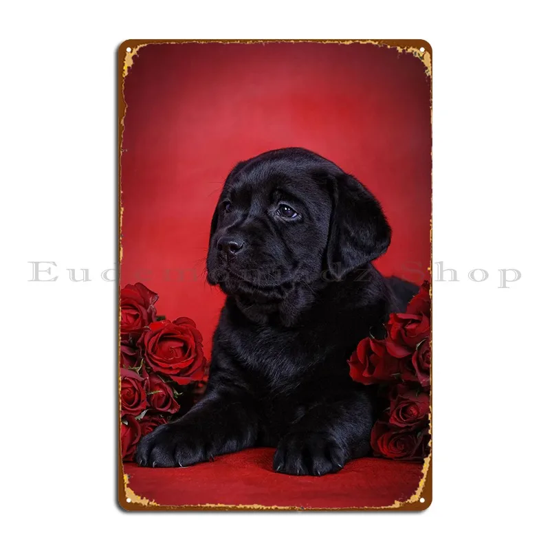 Labrador Puppy With Roses Targa In Metallo Poster Retro Cave Wall Decor Personalizzato Personalizza Tin Sign Poster