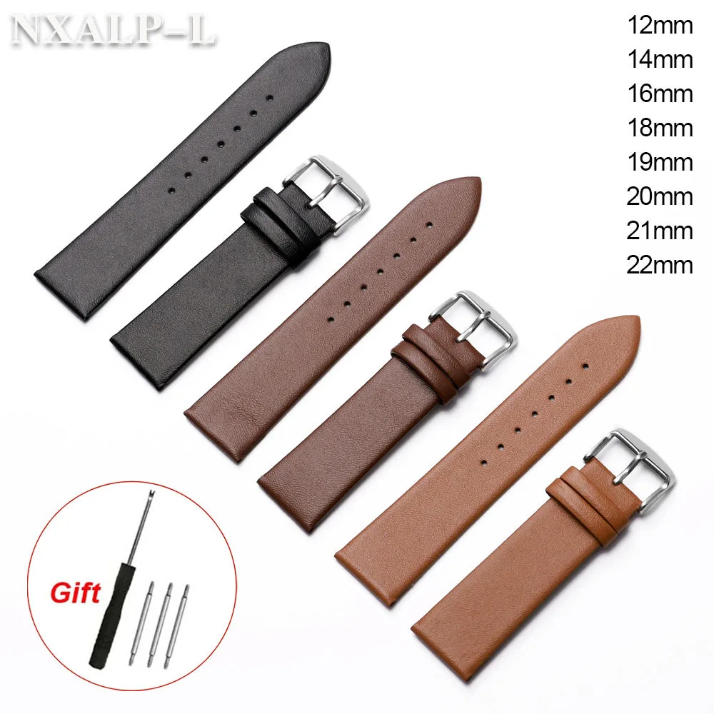 Premium Ultra-Thin Calf Leather Watch Strap - Soft Genuine Leather Band