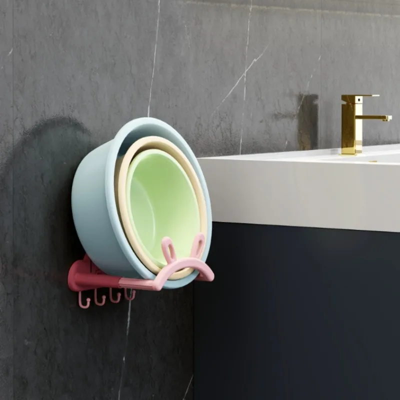 Retractable Wall-mounted Basin Storage Rack Cute Rabbit Ears Bathroom No-punching Shelves Kitchen Pot Cover Board Storage Rack 6