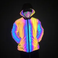 Reversible Men Long Sleeve Jackets Reflective Patchwork Lamb Wool Thick Coat New Colorful Reflect Light Winter Clothing 1