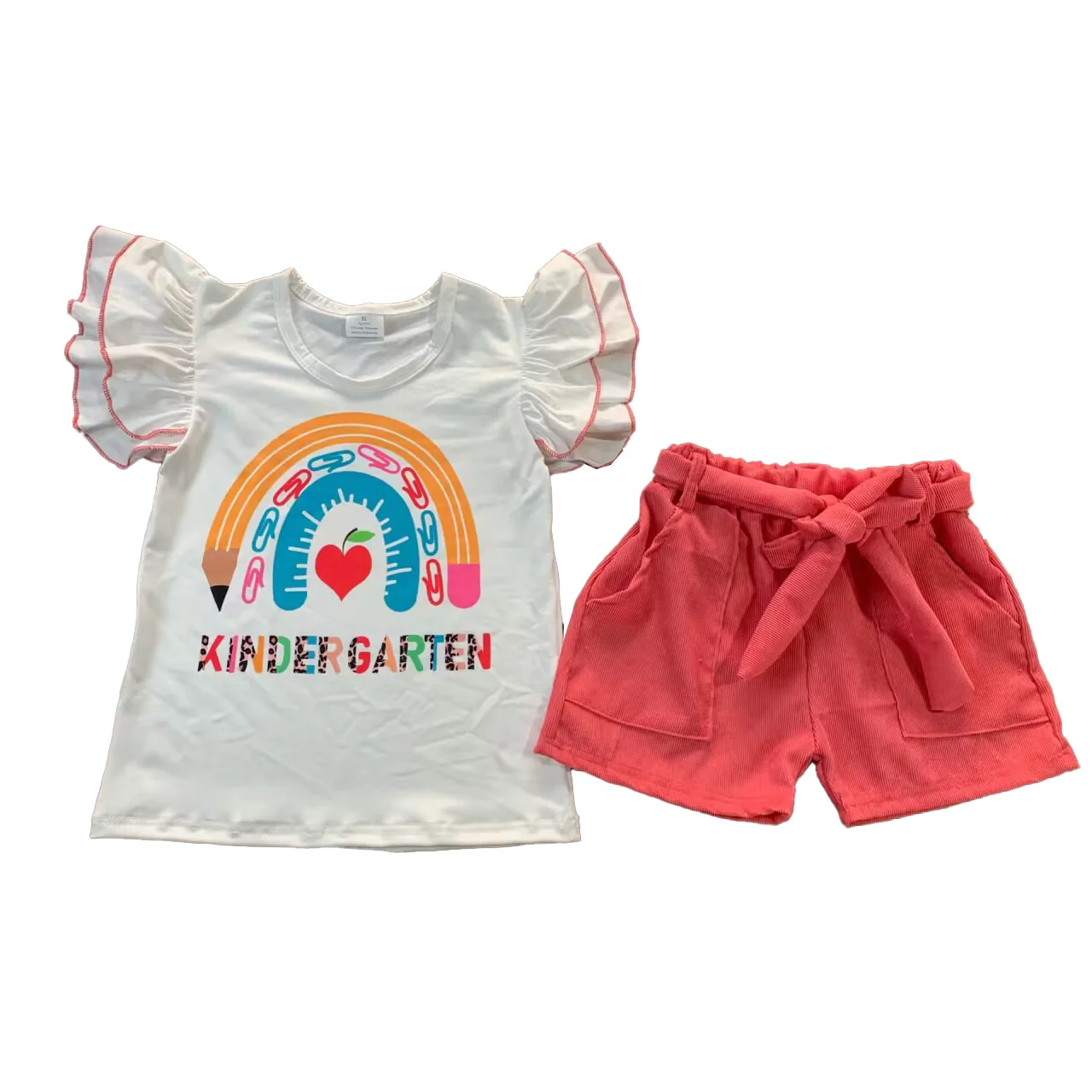 

New summer kid back to school clothe toddler girl rainbow kinder garte tshirt shorts two piece set