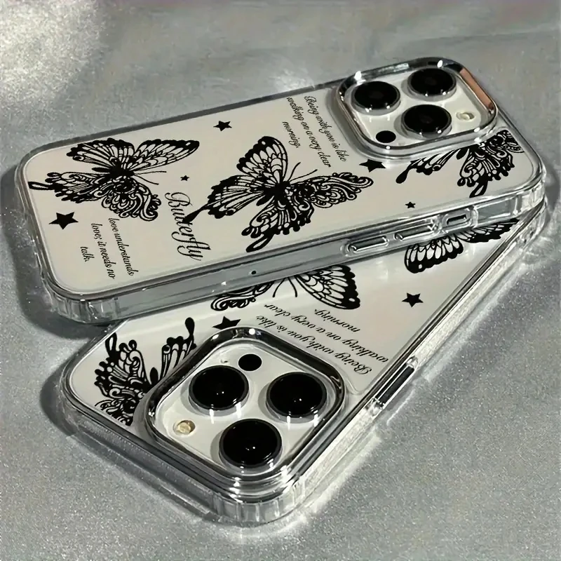 Black Butterfly Lens Frame Clear Phone Cover Case - Elegant Protective s