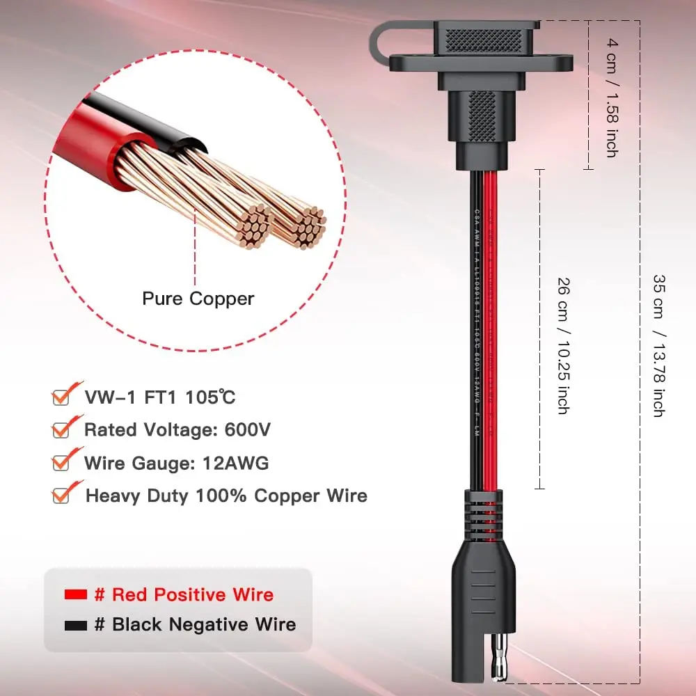 SAE Connector Cable SAE Quick Connector Harness SAE Adapter Male Plug to Female Socket Cable 1FT 12AWG Extension Cord