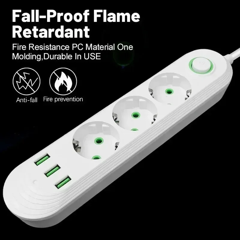 2500W Power Socket Extension Cord AC Type C USB Port Charge 230V Embedded Plug-in Board Home Office