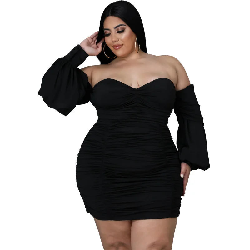 

Cutubly Club Party Dress Fashion Female High Street Wear Solid Outfits Vestidos Clothing Women's Dresses Off Shoulder Pleated