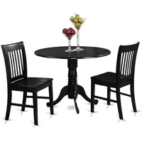 East West Furniture Dublin 3 Piece Kitchen Set for Small Spaces Contains a Round Dining Room Table with Dropleaf and 2 Chairs 1