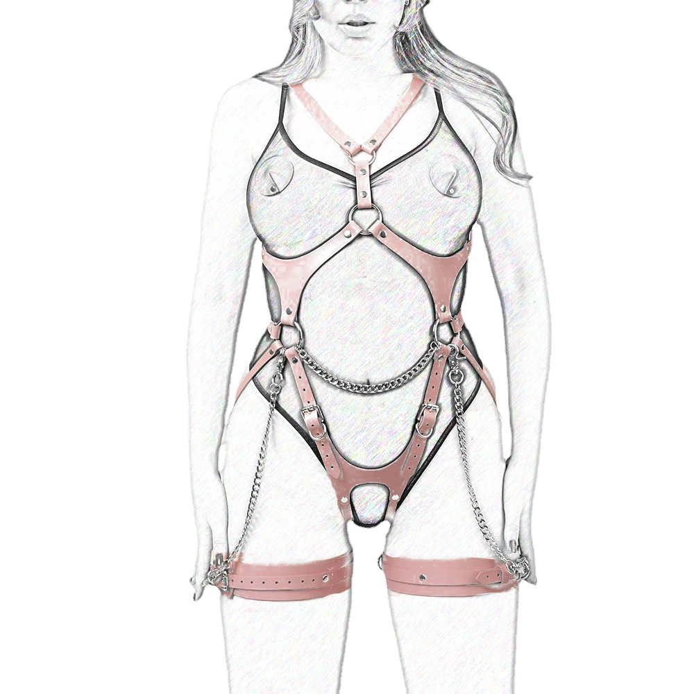 Set imbracatura gambe in pelle punk sexy e collare bdsm_voghion.com
