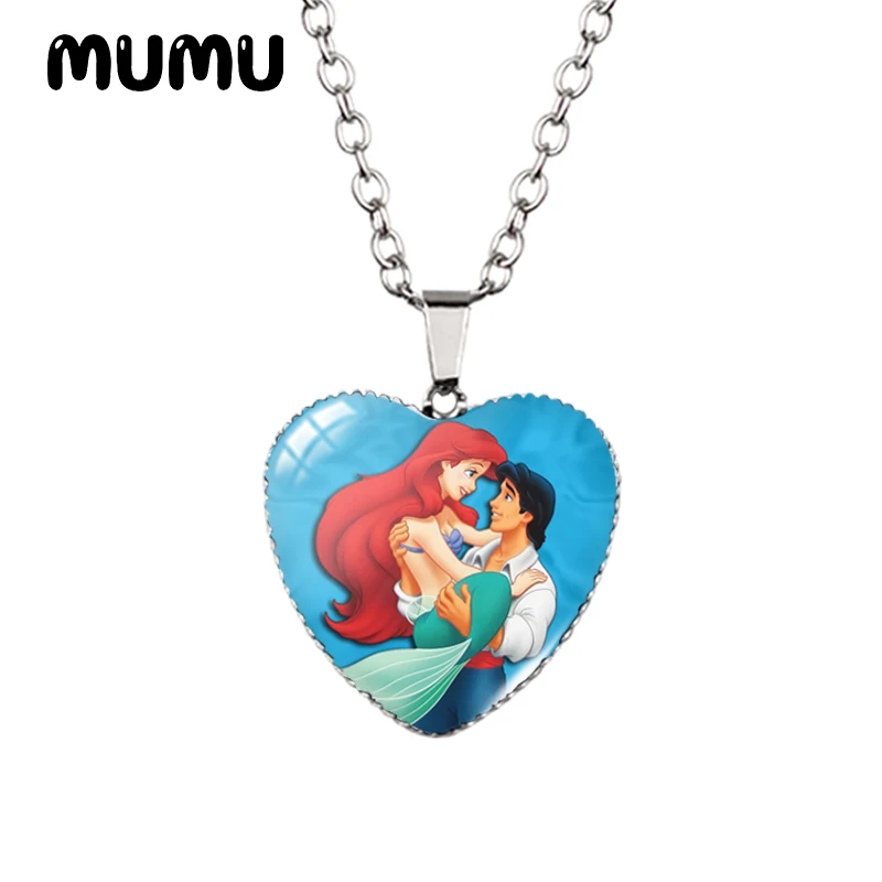 Little Mermaid Heart Necklace - Handmade Glass Pendant Jewelry for Kids