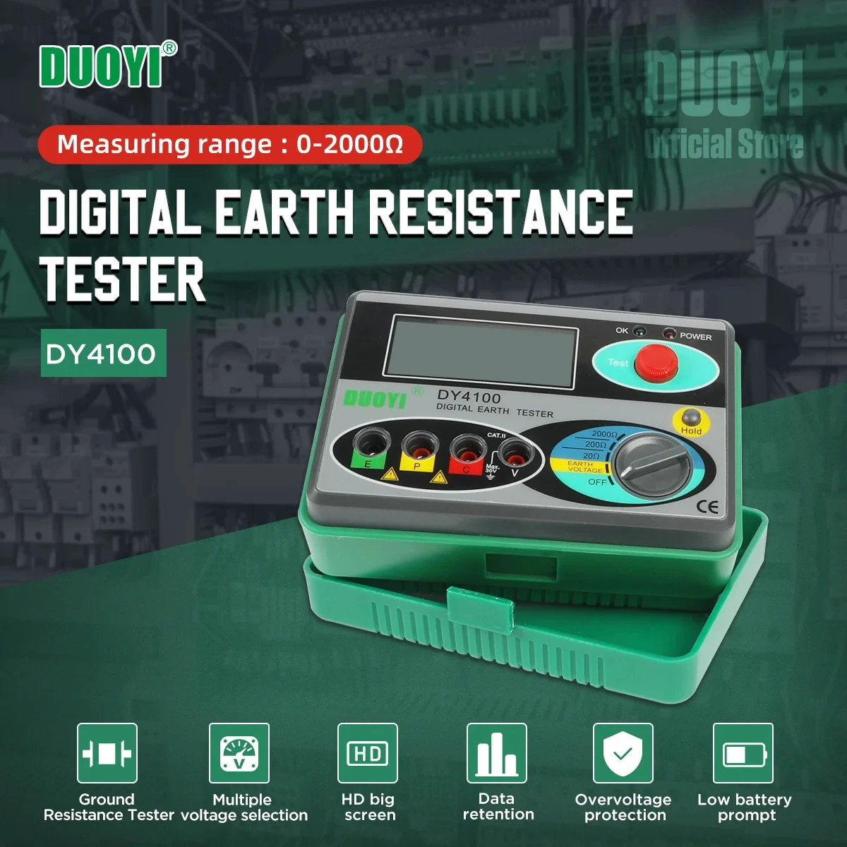 Digital Earth Ground Resistance Meter Meg-ohmmeter 0-2000 Ohm Instruments Inspection Electrician Resistance Tester DY4100