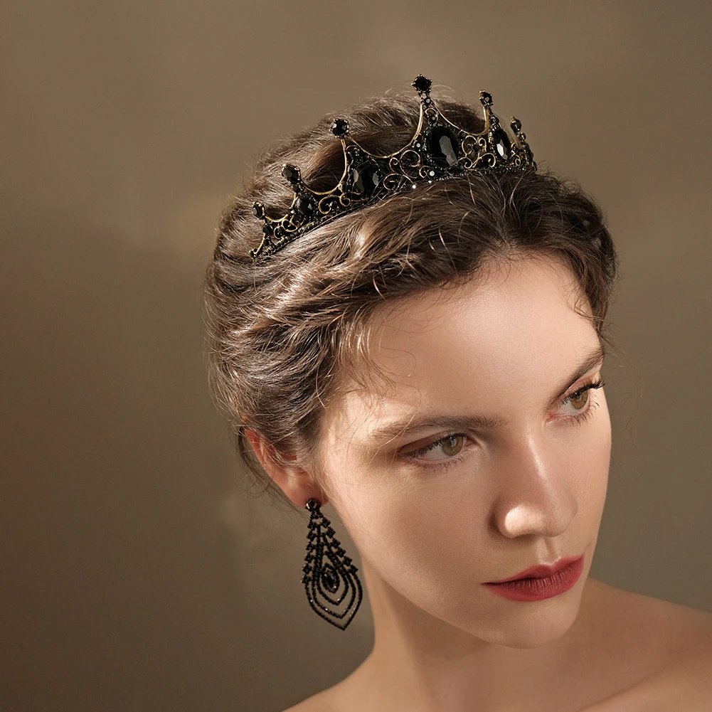 Miallo Vintage Black Rhinestone Crown And Tiara Crystal Wedding Hair Accessories Women Headband Queen Princess Head Jewelry jewelry accessories hair accessory hair headdress bridal headwear hair band crown