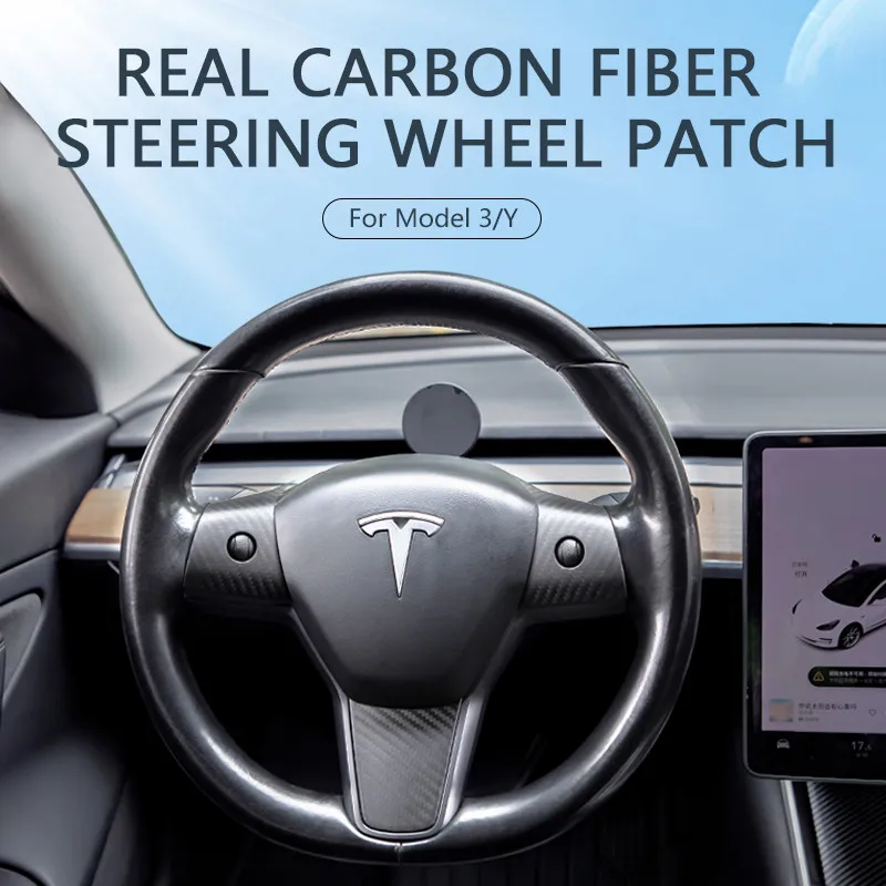 

For Tesla Model3 Model Y 2021-2023 Car Steering Wheel Cover Carbon Fiber Steering Wheel Patch Modification Accessories