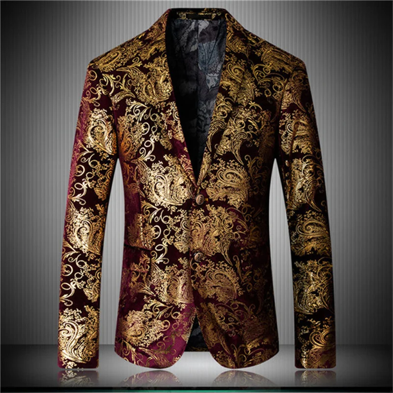 Brand New Tide Mens Fashion Print Blazer Design Plus Size Hip Hot Casual Male Slim Fit Suit Jacket Singer Costume