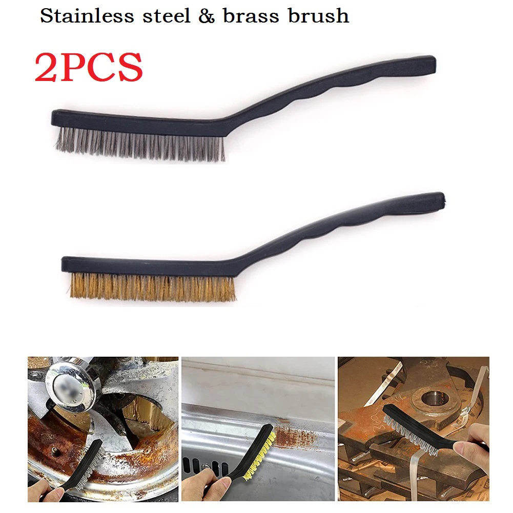 

2pcs/set 9Inch Wire Brush Steel Brass Brush Remove Rust Brush Cleaning Polish Grinder Metal Rust Metal Scrubbing Polishing Tool