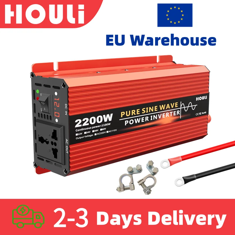 

Инвертор HOULI 12 В 220 В, преобразователь постоянного тока в переменный, 50 Гц, Falownik Off Grid, 1000 Вт 1600 Вт 2200 Вт
