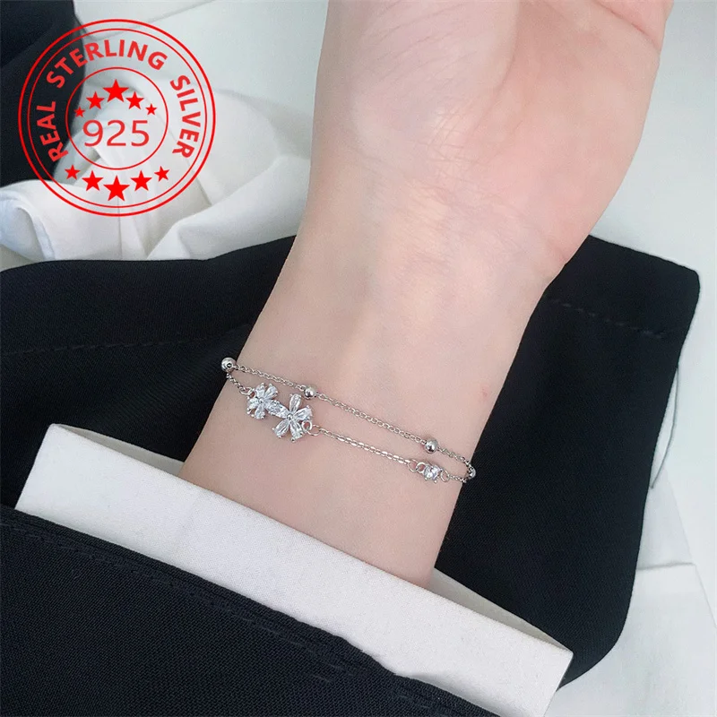 

Женский двухслойный браслет из серебра 925 пробы с цирконом