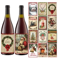 12pcs Retro Merry Christmas Wine Bottle Label Wraps Stickers Xmas Party Decoration New Year Navidad Gift DIY Sealing Stickers