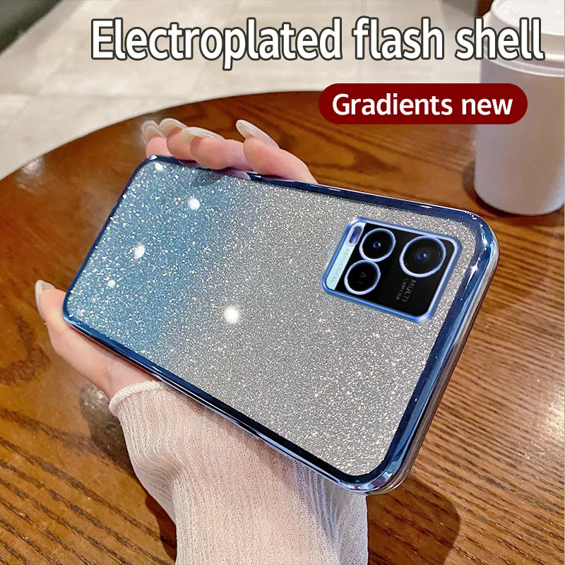Shiny Glitter Plating Silicone Back Cover with Camera Lens Protection