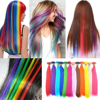 Synthetic Colored I-Tip Feather Hair Extensions10-50Strands/Pack Women's High Temperature Fiber Wig Accessories Solid Color Hair 1