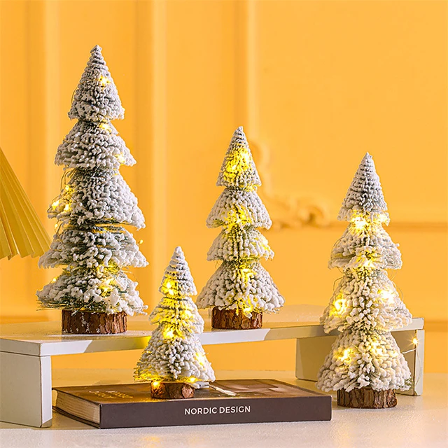 Mini Christmas Tree Ornaments With Light Flock Cedar Tree Realistic  Tabletop Pine Tree DIY Christmas Decoration With LED - AliExpress