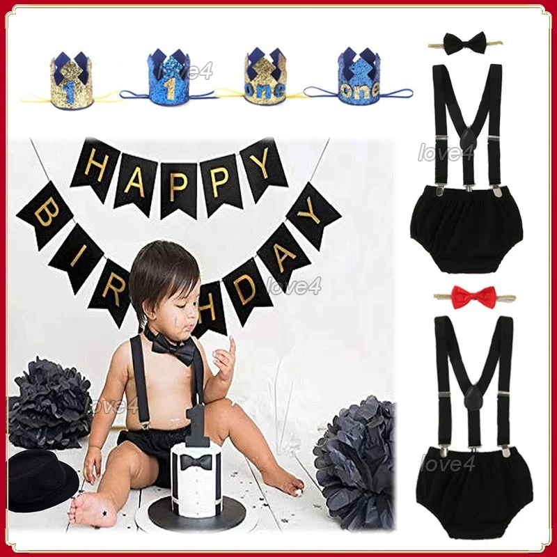 Baby Cake Smash Outfit - Baby Boss Baby Clothes Set 1St Birthday Party Toddler Pp Shorts Straps Tie Neonato Photogriot Outfit