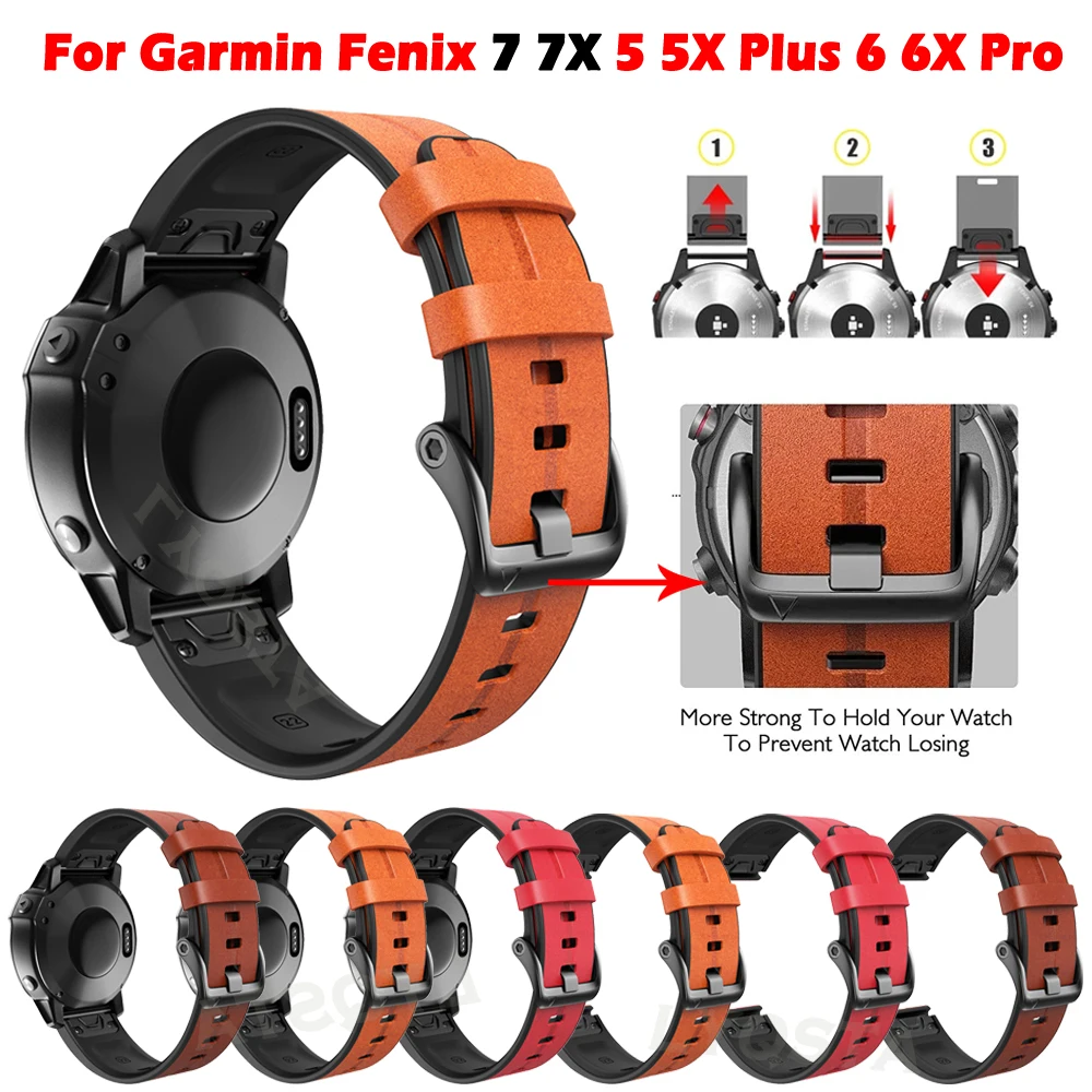Sport Silicone Leather Watchband Wrist Strap For Garmin Fenix 7 7X 6X 6
