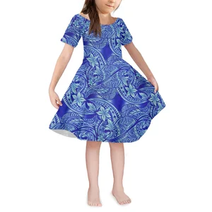 Hawaii Summer Frangipani Print Fashion Dress Girl Princess Dress Short Sleeve Round Neck Tattoo Pattern Children's Dress