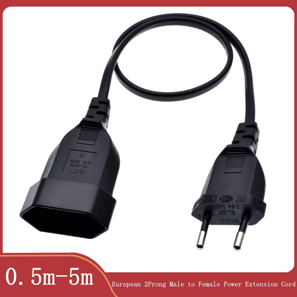 Premium European 2-Prong Power Extension Cord – VDE Certified Copper Cable, Multiple Lengths Available