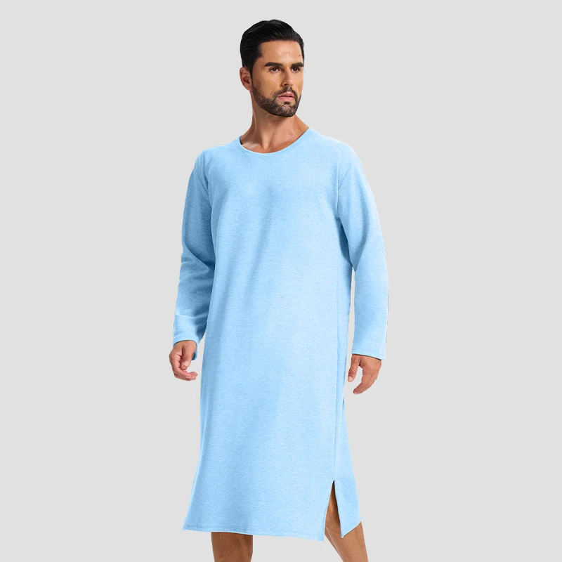 Vêtement De Nuit Homme Doux Generisch Hommes 2024 Automne/Hiver Col Ample Vêtements Maison Manches Longues Pyjama Ensemble Peignoir Hommes, Bleu, L Pyjama Homme Arthur