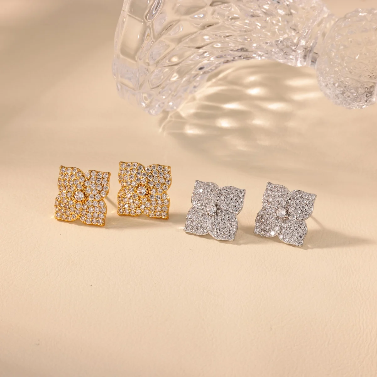 Zircon Flower Earrings 18K Gold Plated Stainless Steel