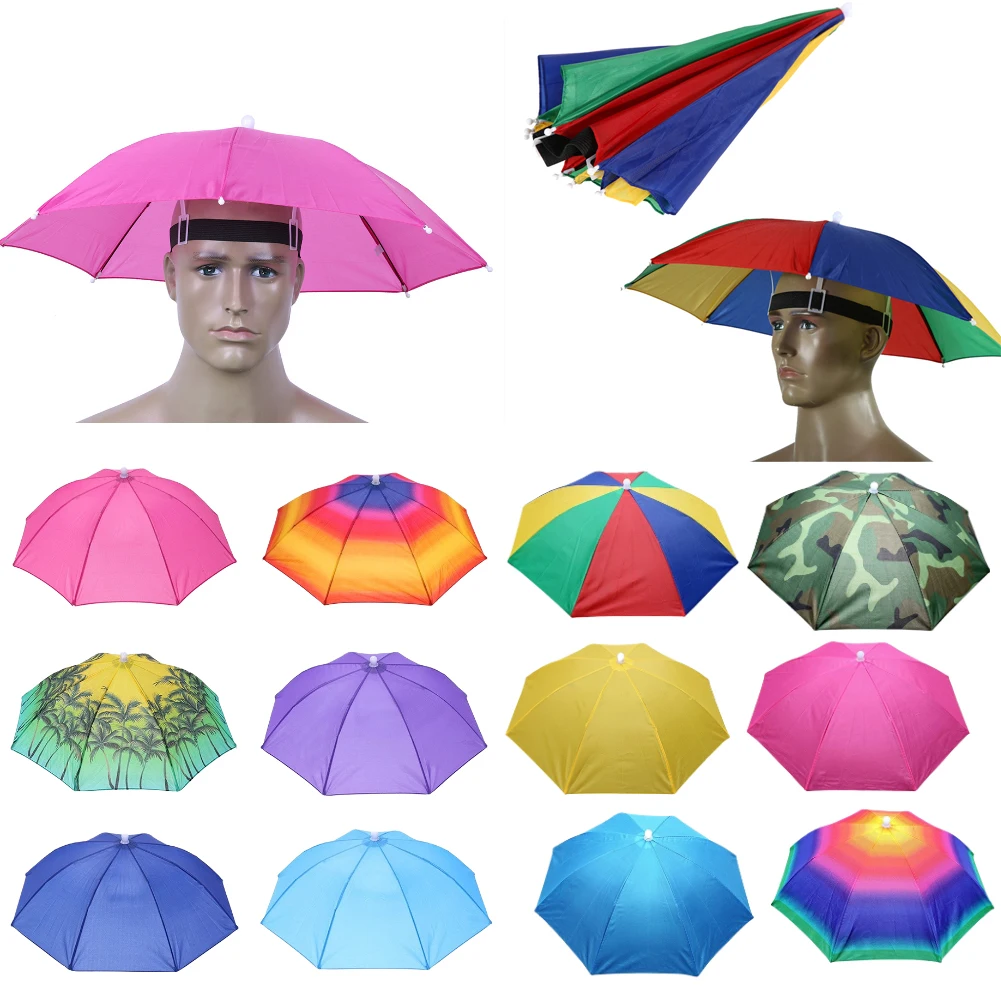 Rain Umbrella Hat Outdoor Portable Rain Umbrella Hat Foldable Sun Shade Waterproof Camping Fishing Headwear Cap Beach Head Hat