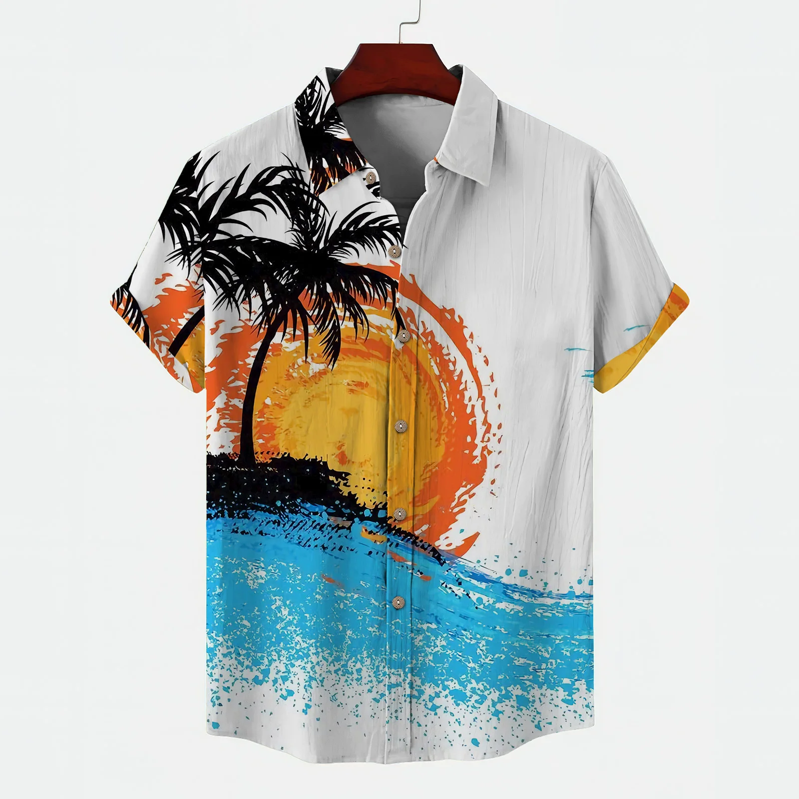 

Men's Hawaiian Beach vacation clothing, plus size short sleeve quick drying shirt, top, 3D graphic stand collar clothing